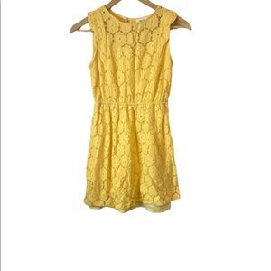 MONTEAU Yellow Floral Lace Elastic Waist Sleeveless Mini Dress M